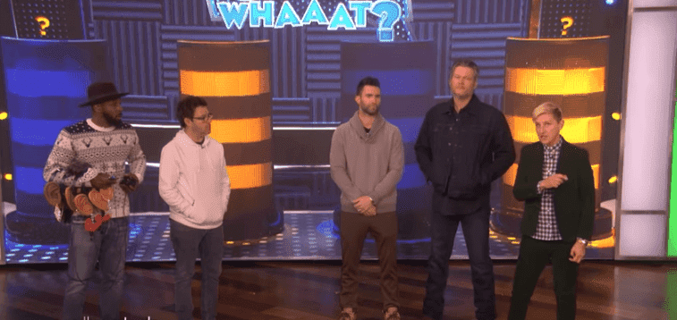 Adam Levine, Blake Shelton,Average Andy and tWitch Play 'Say Whaaat?' on The Ellen DeGeneres Show on January 21 | Image: YouTube/TheEllenShow