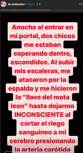 Carla Barber habla sobre el episodio que tuvo con unos asaltantes. | Foto: Captura de Instagram/ dr.carlabarber Carla Barber habla sobre el episodio que tuvo con unos asaltantes. | Foto: Captura de Instagram/ dr.carlabarber