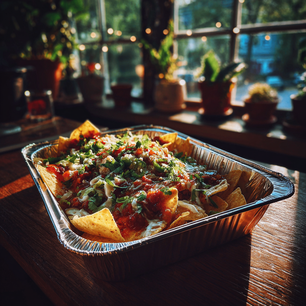 A container of nachos on a table | Source: Midjourney