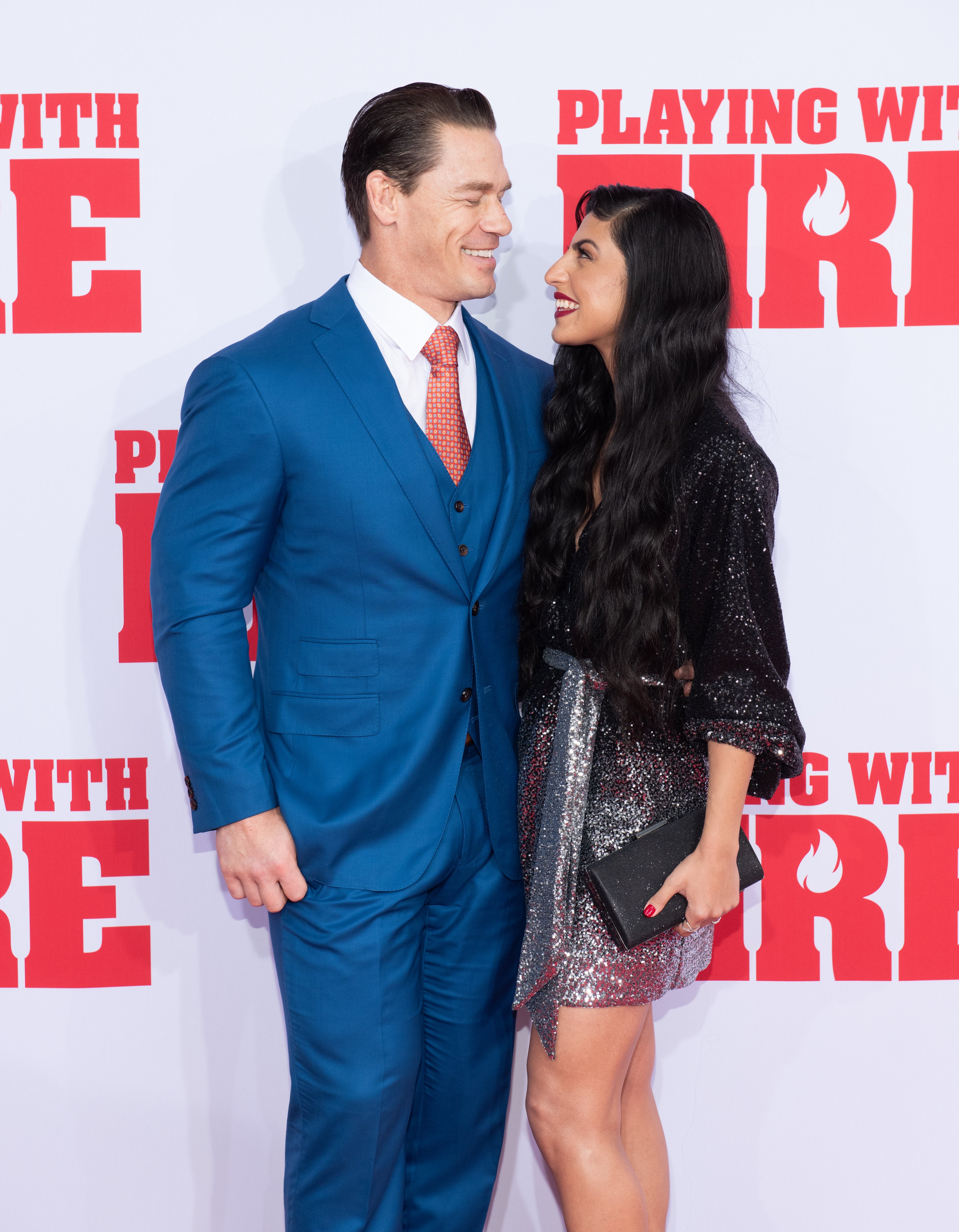 John Cena and girlfriend Shay Shariatzadeh at the "Playing With Fire" New York premiere on October 26, 2019. | Photo: Getty Images.