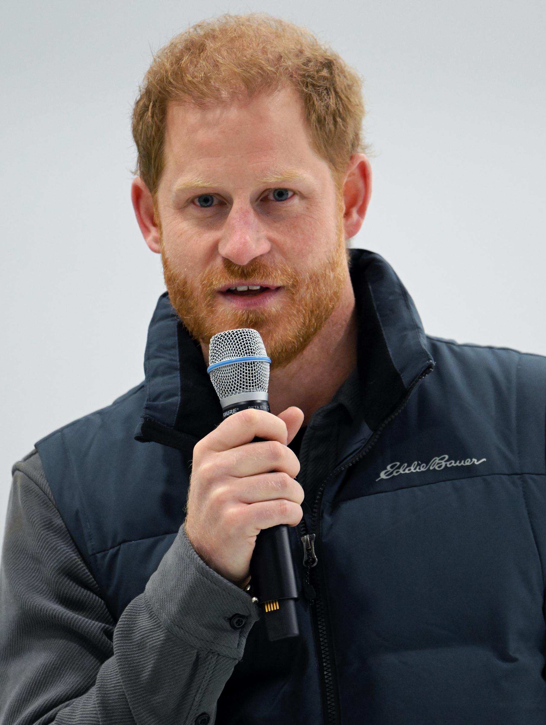 Prince Harry, Duke of Sussex, at the Invictus Games One Year To Go Winter Training Camp on February 16, 2024, in Vancouver, Canada. | Source: Getty Images