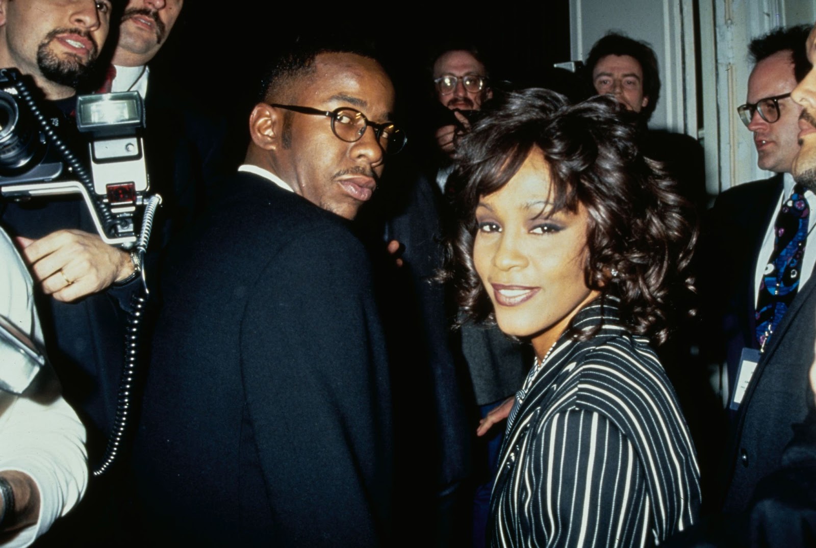 Bobby Brown and Whitney Houston at The Clive Davis Arista Records Pre-Grammy party on February 28, 1994, in New York. | Source: Getty Images