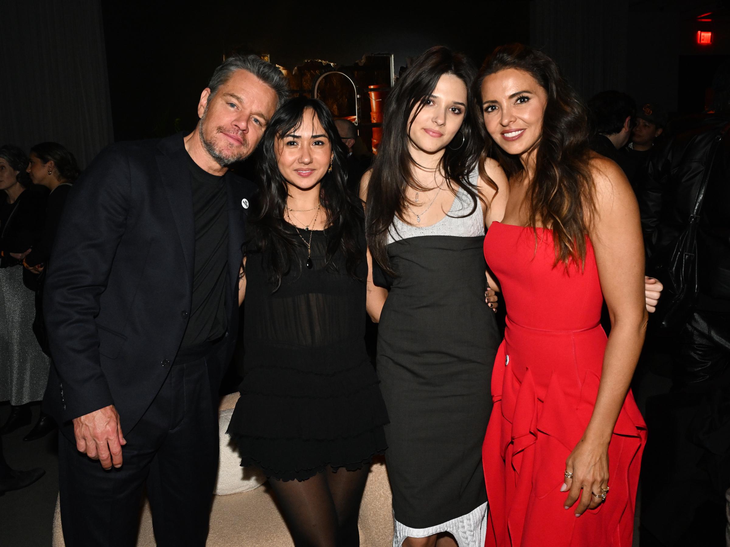 At the afterparty, Matt Damon stands close with Alexia Barroso, Isabella, and Luciana as they gather for a relaxed group photo. | Source: Getty Images