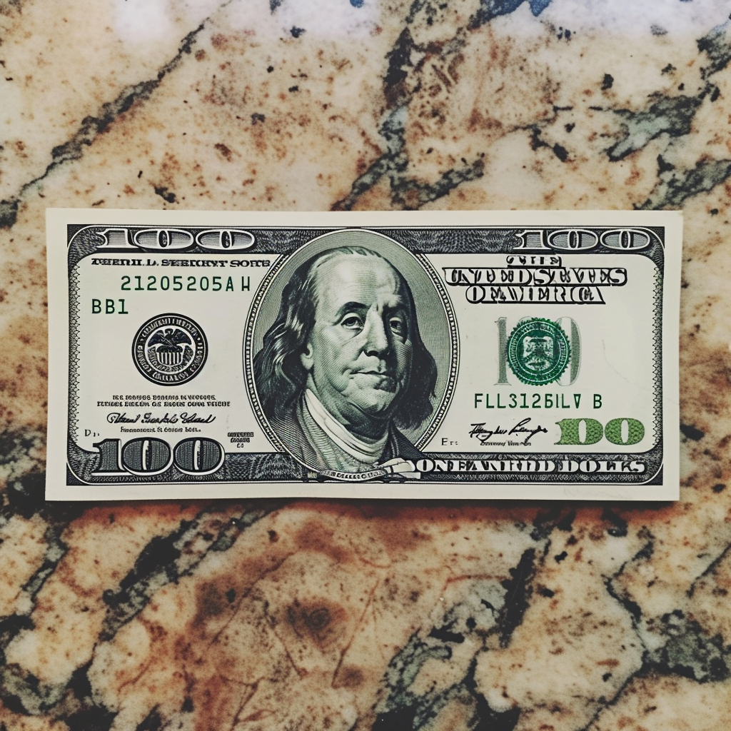 A dollar bill on a counter | Source: Midjourney