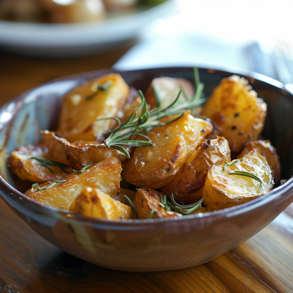 A bowl of roasted potatoes | Source: Midjourney