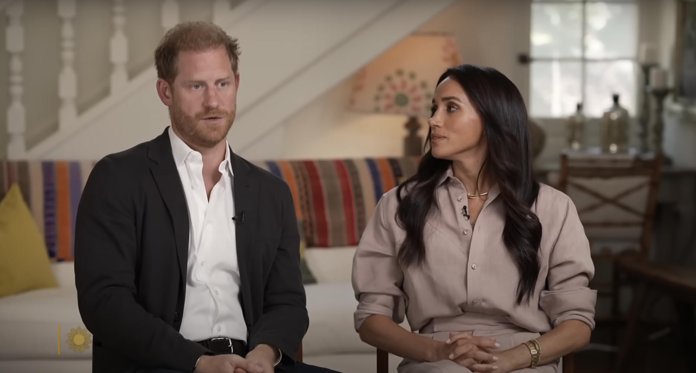 Prince Harry and Meghan Markle during their "Sunday Morning" interview with Jane Pauley on August 4, 2024. | Source: YouTube/CBS Sunday Morning