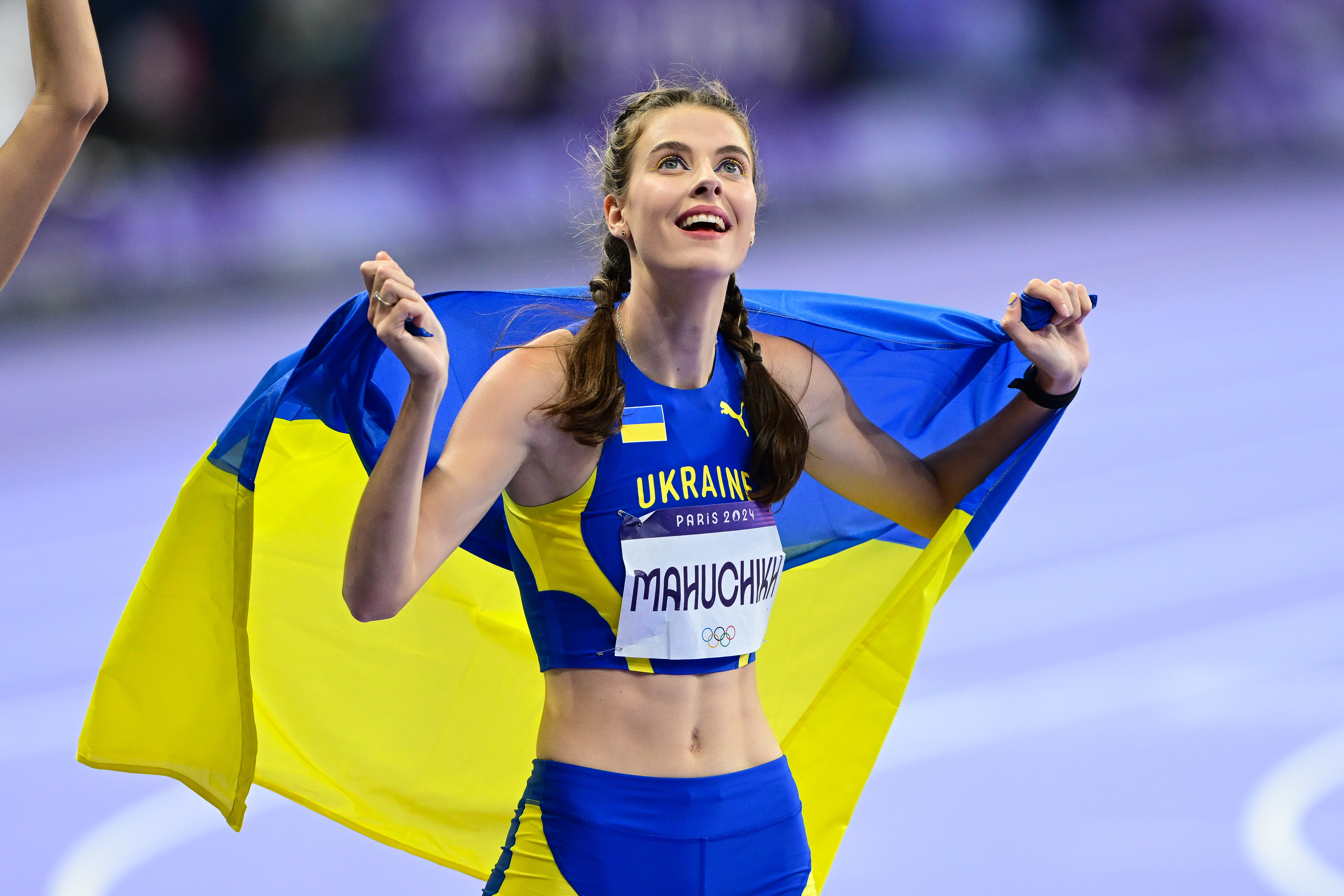 Yaroslava Mahuchikh celebrates during the Women's High Jump Final at the Olympic Games Paris 2024 on August 4, 2024, in Paris, France. | Source: Getty Images