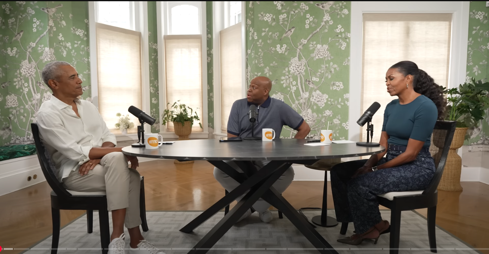 Left to right: Barack Obama, Craig Robinson, and Michelle Obama on the 'IMO with Michelle and Craig' podcast. From a video dated July 16, 2025. | Source: YouTube/Michelle Obama