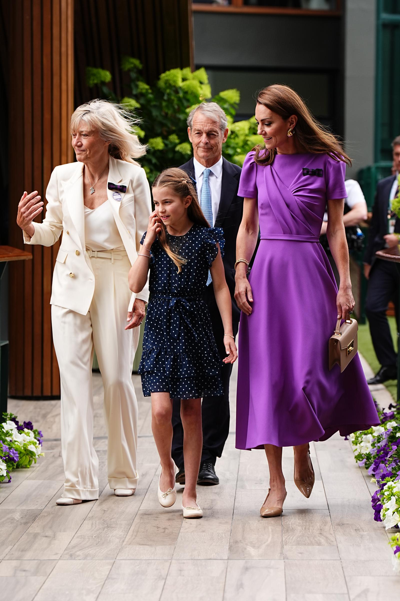 Deborah Jevans, Princess Charlotte and Kate Middleton arrive at the All England Lawn Tennis and Croquet Club on July 14, 2024, in London, England. | Source: Getty Images