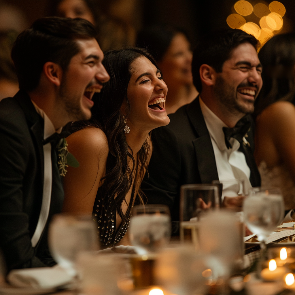 Guests laughing at a wedding | Source: Midjourney