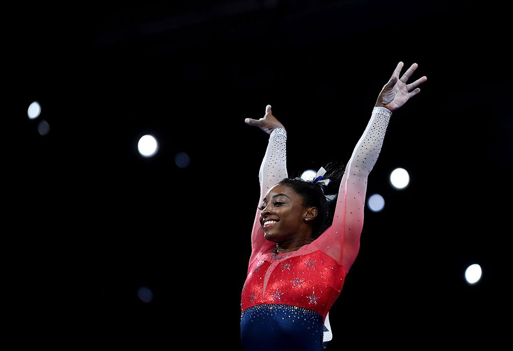 Simone Biles of the USA performs on the vault during the Women's Team Finals on Day 5 of FIG Artistic Gymnastics World Championships on October 08, 2019 in Stuttgart, Germany. I Image: Getty Images.