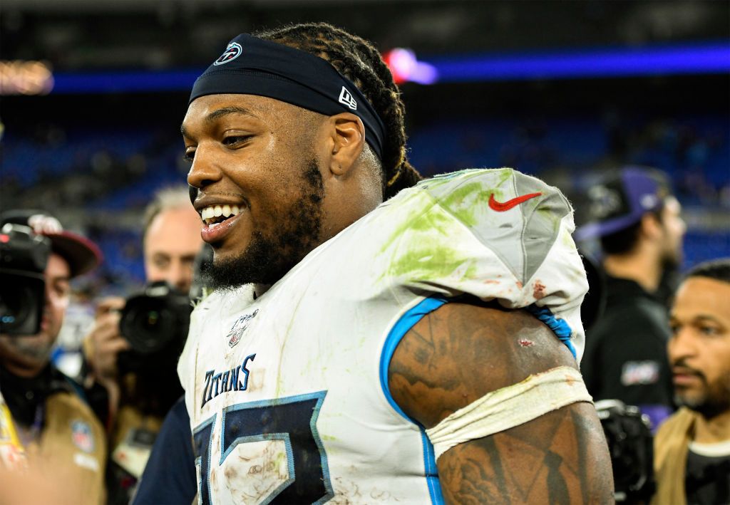  Tennessee Titans running back Derrick Henry at M&T Bank Stadium in Baltimore in January 2020 | Source: Getty Images