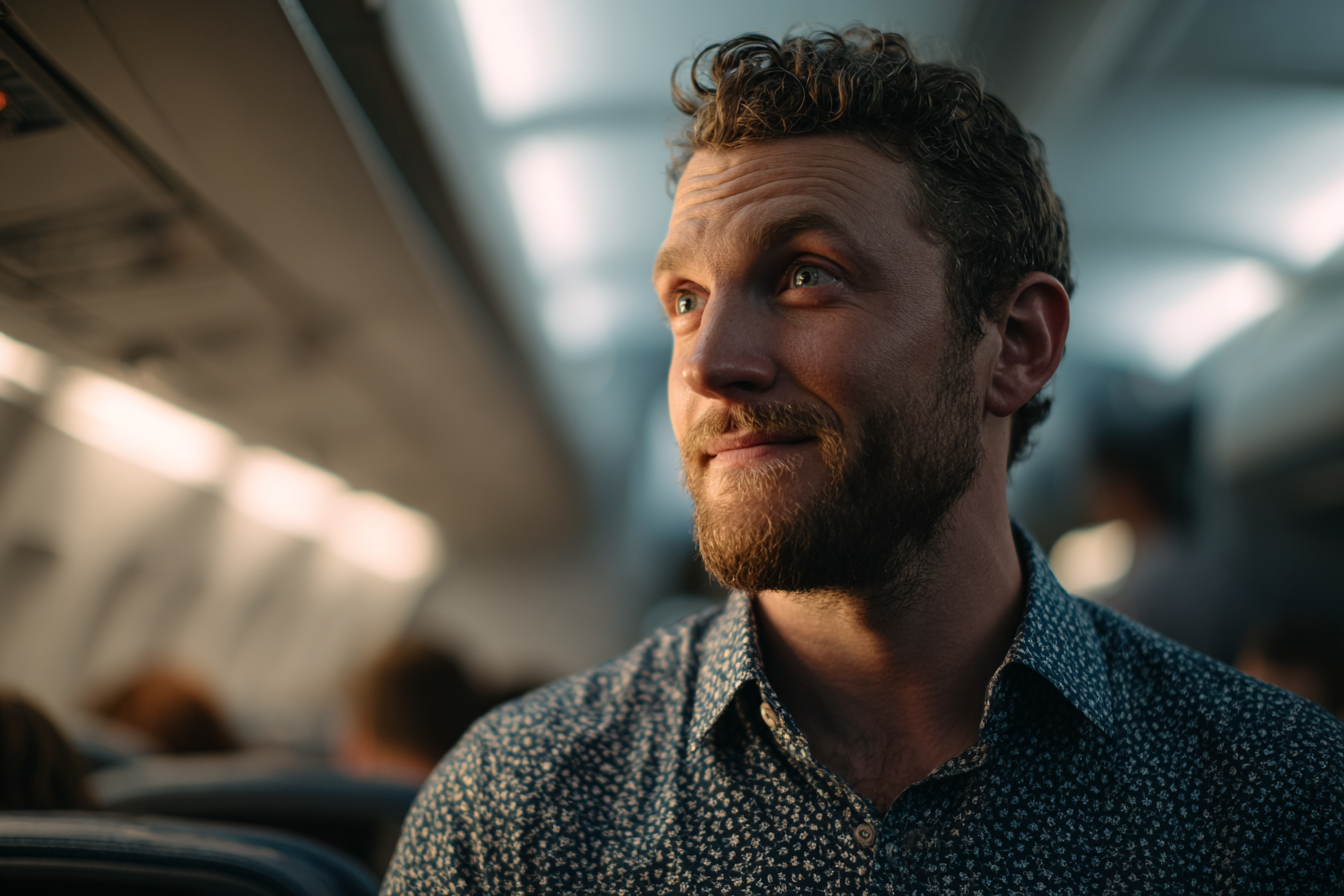 A man standing in an airplane | Source: Midjourney