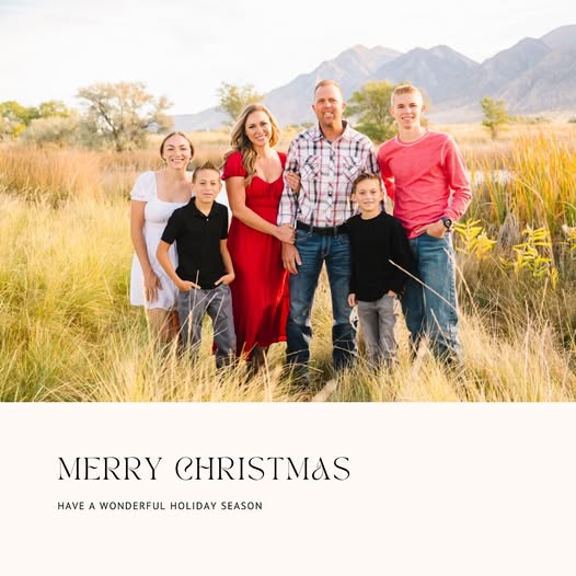 Standing together in a sunlit field with mountains rising behind them, the entire Long family posed for a festive Christmas card. Today, the warm holiday greeting serves as a poignant reminder of the life they shared before tragedy struck. | Source: Facebook/katrina.g.long