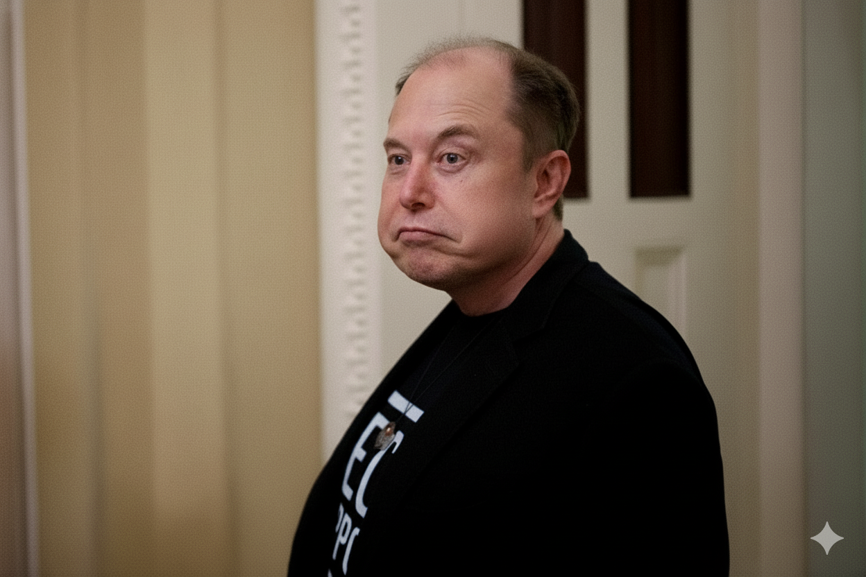 An AI rendering of Elon Musk if he didn't get hair surgery or use weight loss drugs | Source: Gemini