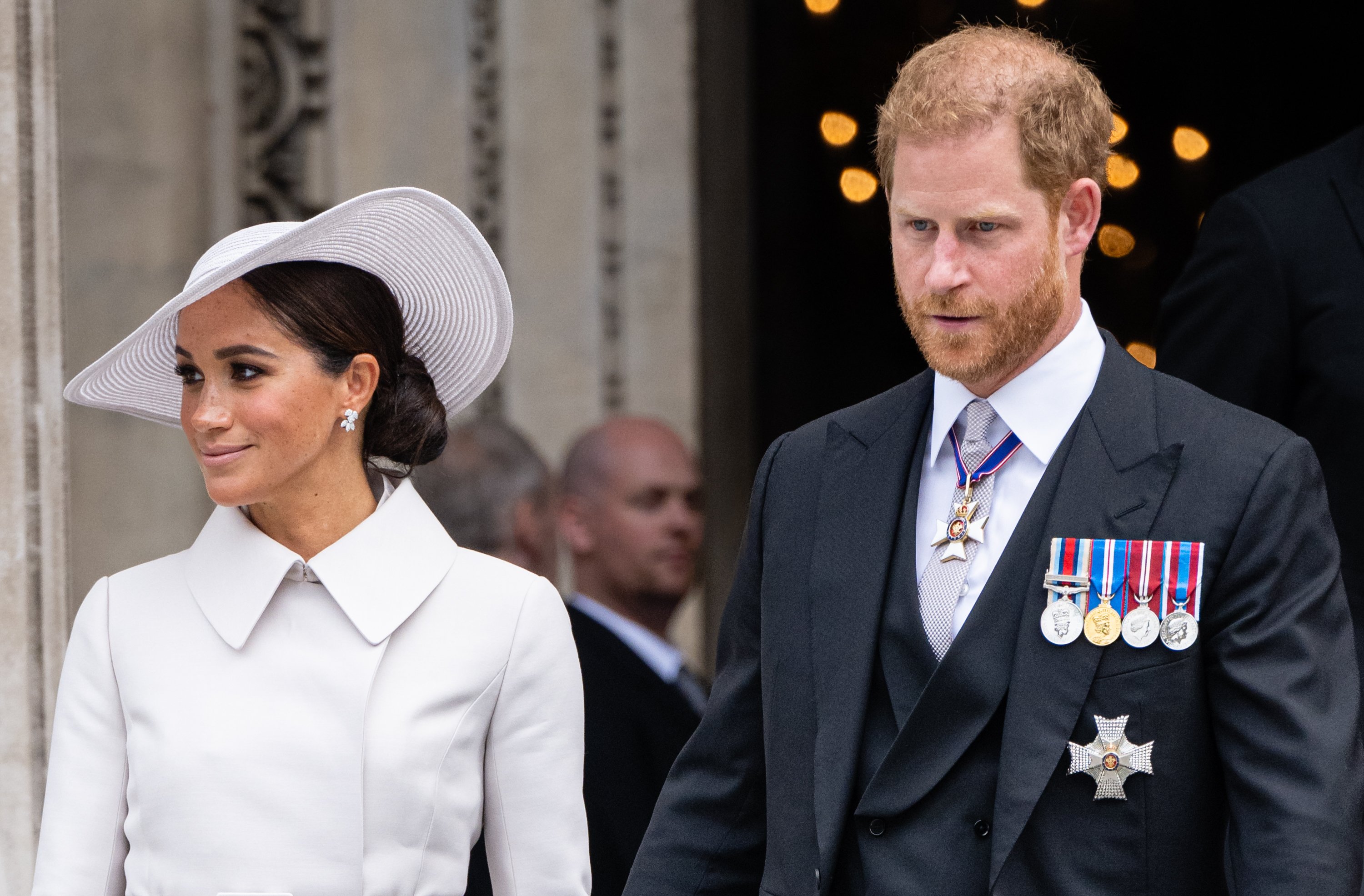 Meghan Markle, Duchess of Sussex and Prince Harry, Duke of Sussex attending the National Service of Thanksgiving at St Paul's Cathedral on June 03, 2022 in London, England. | Source: Getty Images