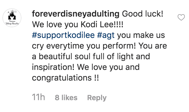 Fan celebrates Kodi Lee making it to the "America's Got Talent" season finale | Source: instagram.com/kodileerocks