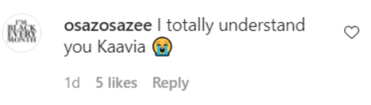 A fan's comment on Kaavia James Union Wade's photo. | Source: Instagram/kaaviajames