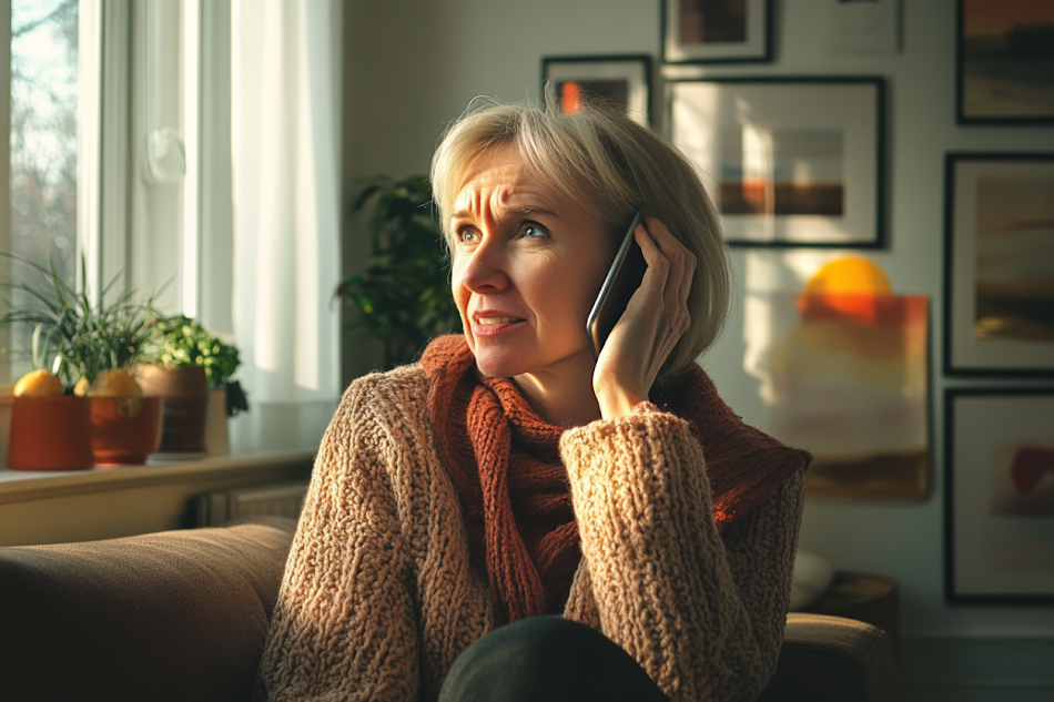 A worried senior woman on a phone call | Source: Midjourney