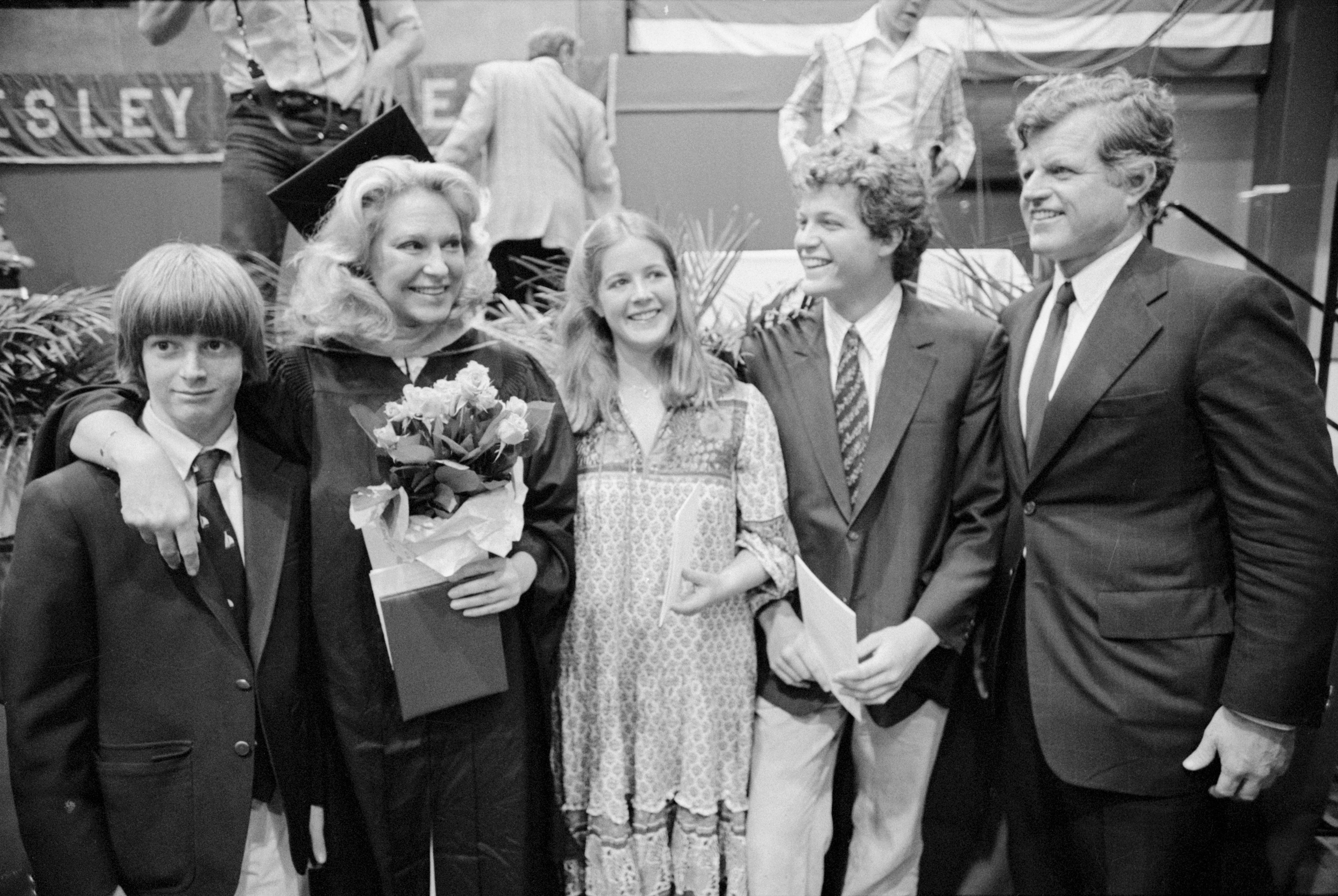 Joan, Patrick, Kara, Ted Jr., and Ted Kennedy at Boston University on May 23, 1981. | Source: Getty Images