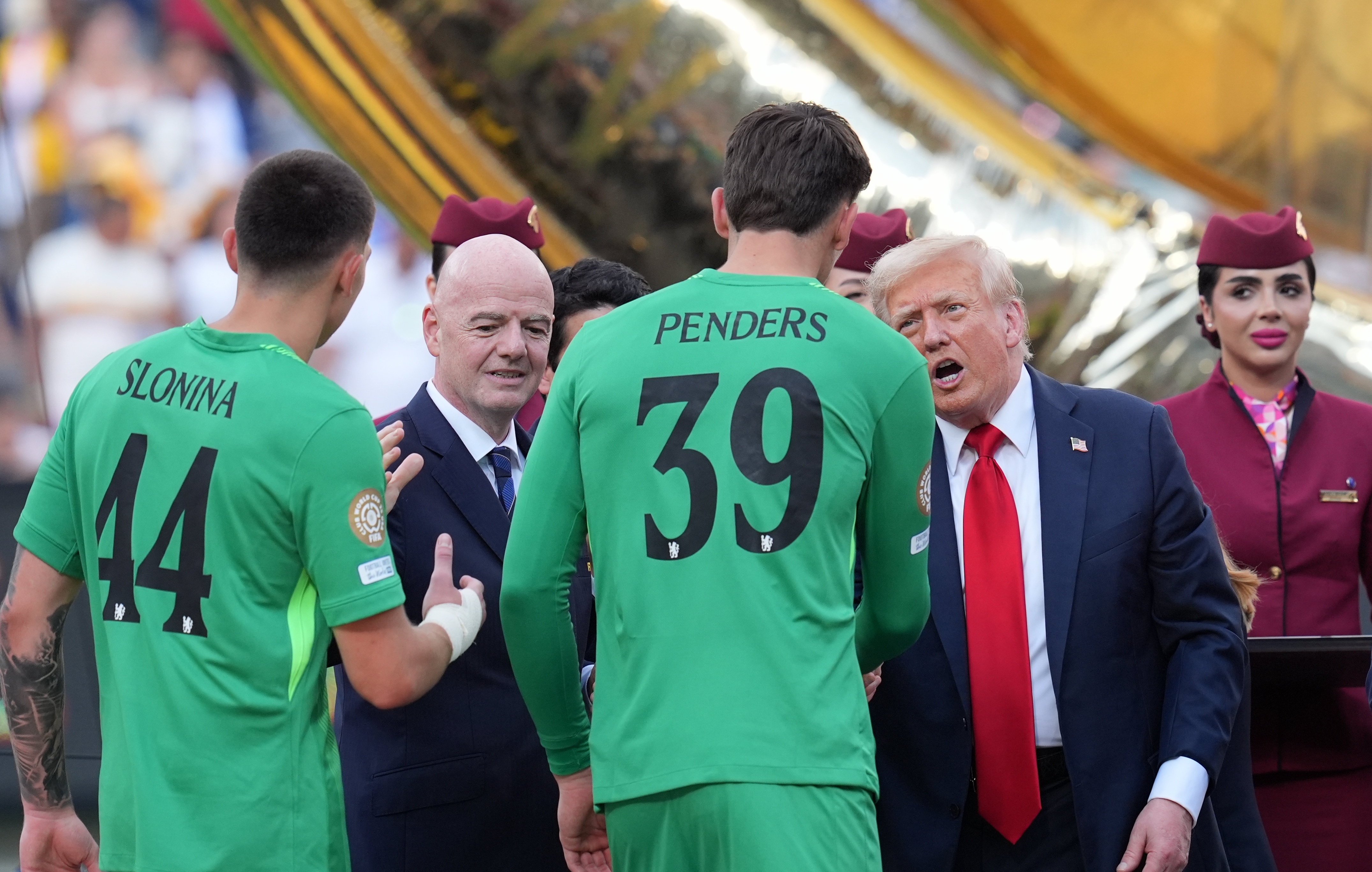 Gianni Infantino and Donald Trump presenting medals to players following the FIFA Club World Cup 2025 final match on July 13 in New Jersey. | Source: Getty Images