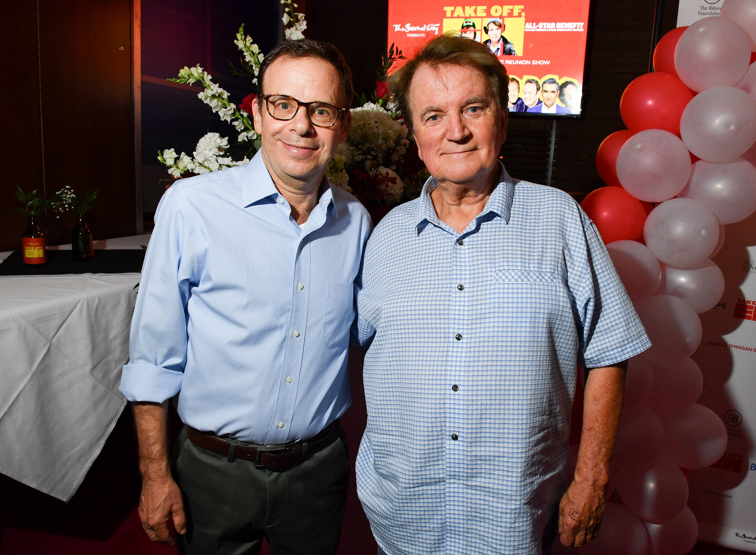 Rick Moranis and Dave Thomas attend the Dave Thomas and the Second City Present "Take Off, EH!" An All-Star Benefit after party at Wayne Gretzky's on July 18, 2017 in Toronto, Canada. | Source: Getty Images