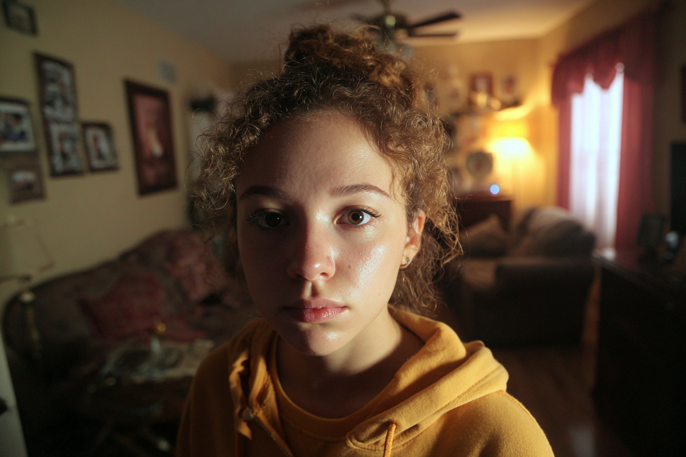 A girl standing in a living room | Source: Midjourney