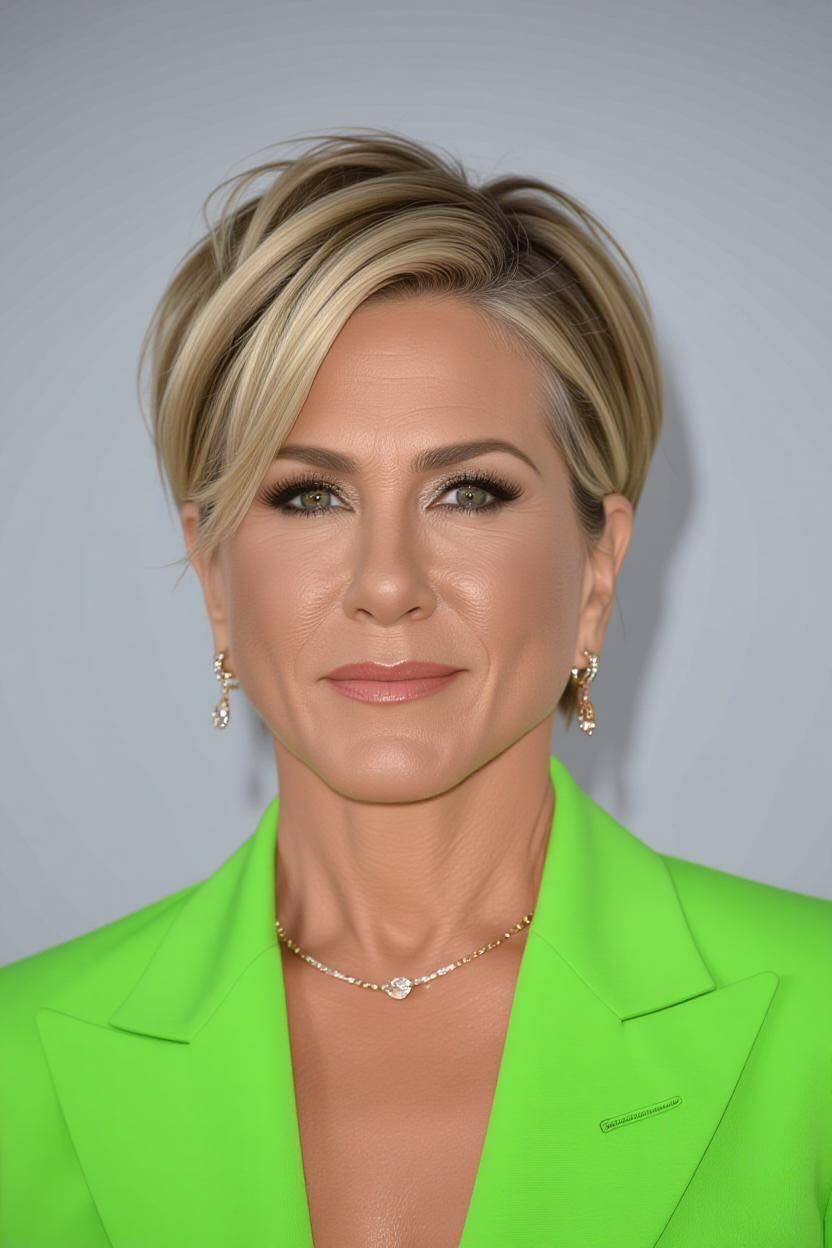 An AI-generated image of Jennifer Aniston with a different hairstyle | Source: Grok