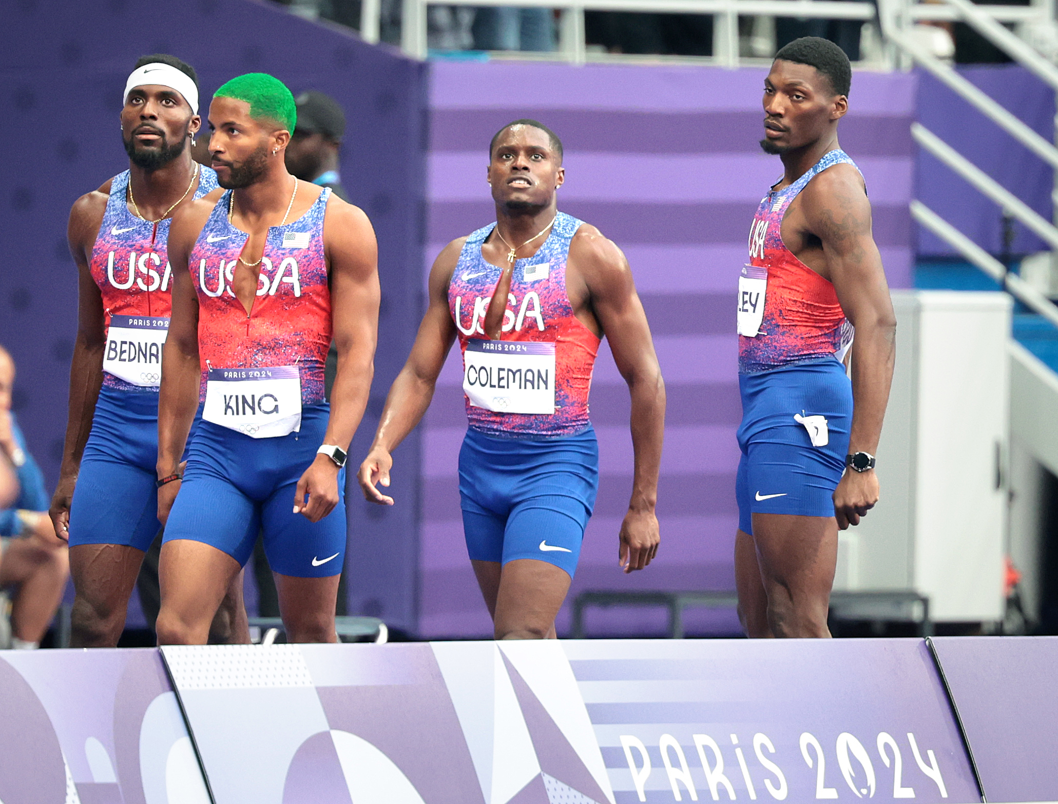 Kenneth Bednarek, Kyree King, Christian Coleman, and Fred Kerley. | Source: Getty Images