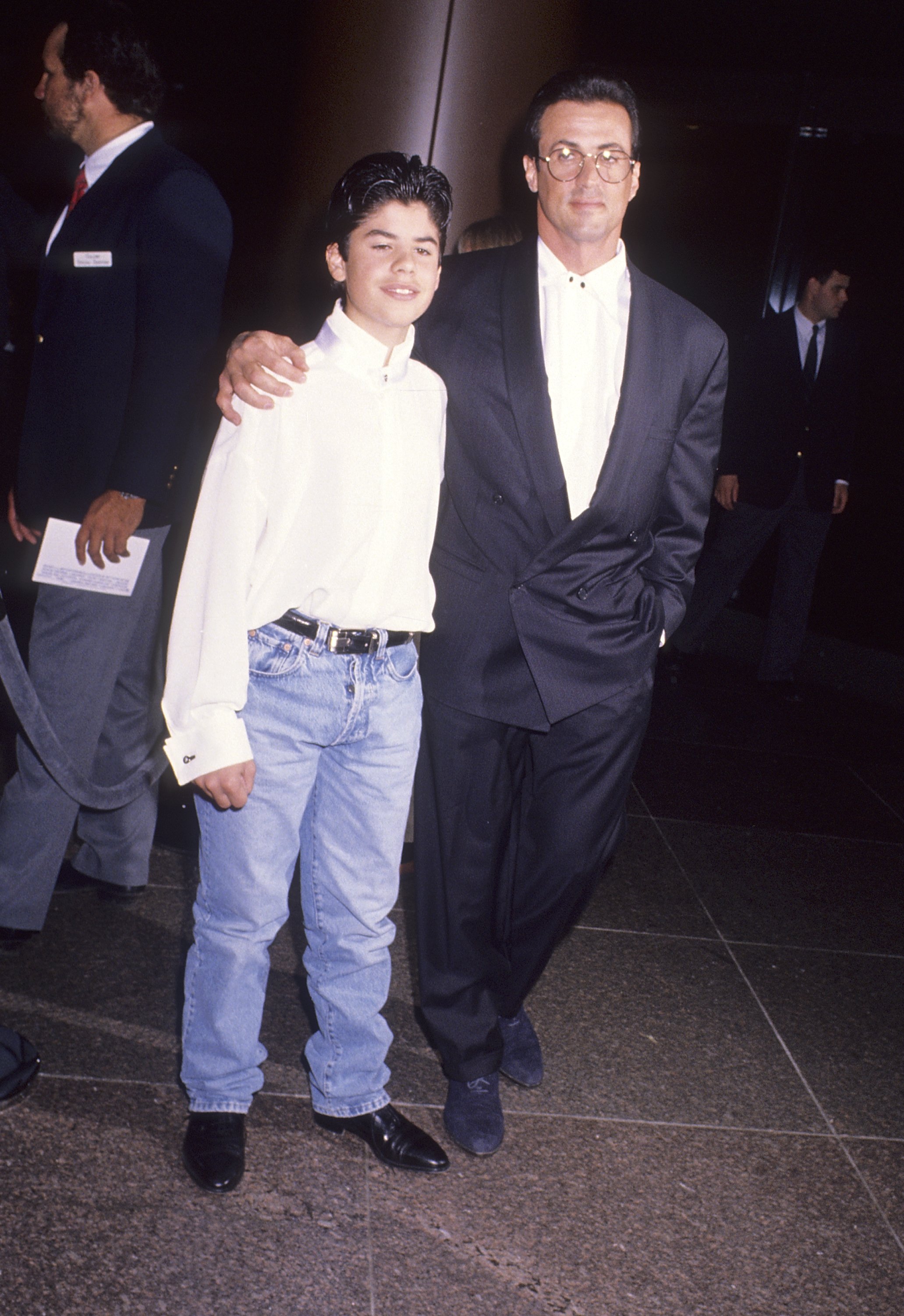 Sylvester and Sage Stallone at the "Rocky V" West Hollywood premiere on November 30, 1990, in California. | Source: Getty Images