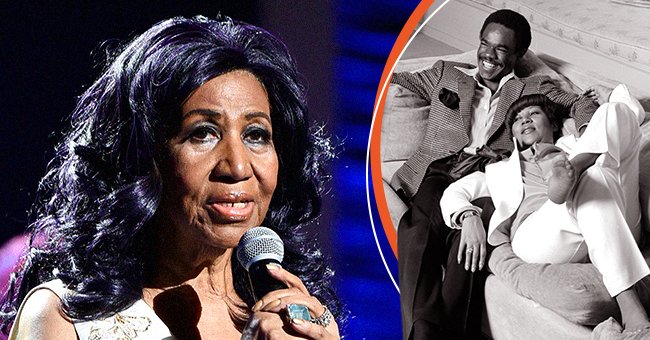 Aretha Franklin during the "Clive Davis: The Soundtrack of Our Lives" premiere concert at the Tribeca Film Festival on April 19, 2017, in New York City, and she with her husband Glynn Turman relaxed at home on January 17, 1981 | Photos: Theo Wargo & © Roger Ressmeyer/CORBIS/VCG/Getty Images