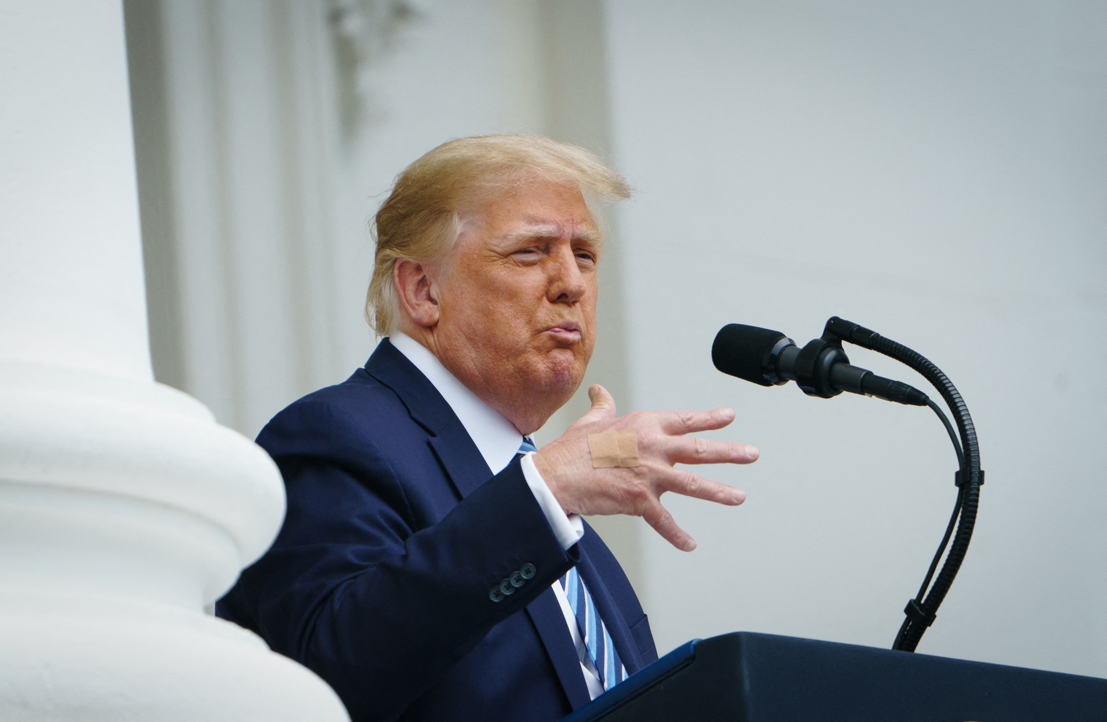 Donald Trump speaking from the South Portico of the White House during a rally in Washington, D.C., on October 10, 2020. | Source: Getty Images
