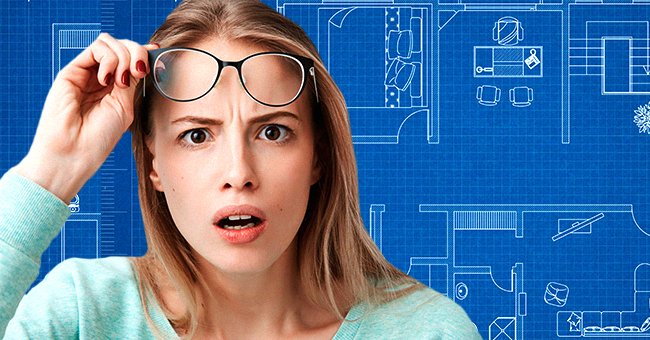 Surprised woman with a blueprint in the background | Photo: Shutterstock