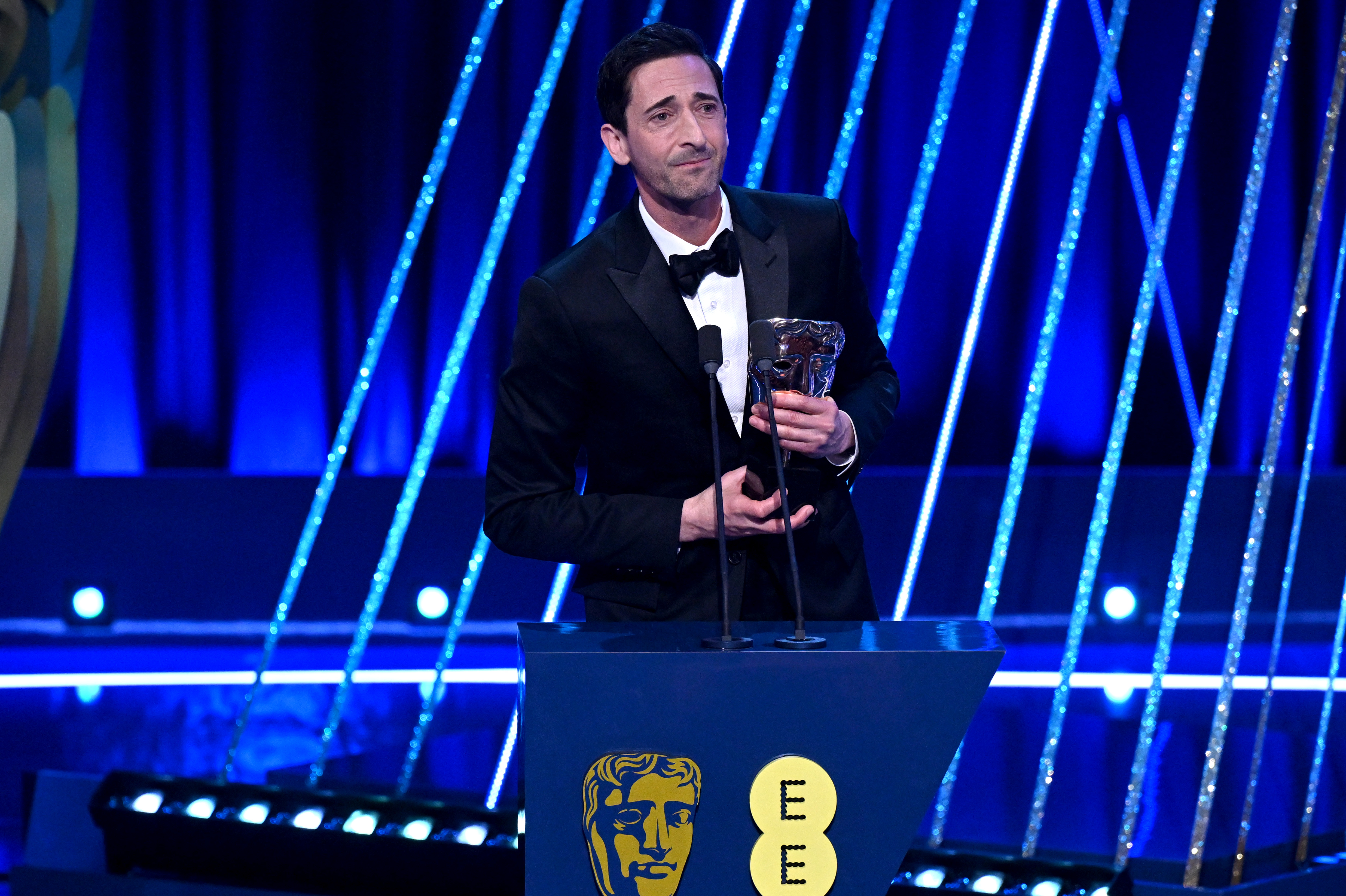 Adrien Brody accepts the Leading Actor Award for his performance in "The Brutalist" on February 16, 2025 | Source: Getty Images