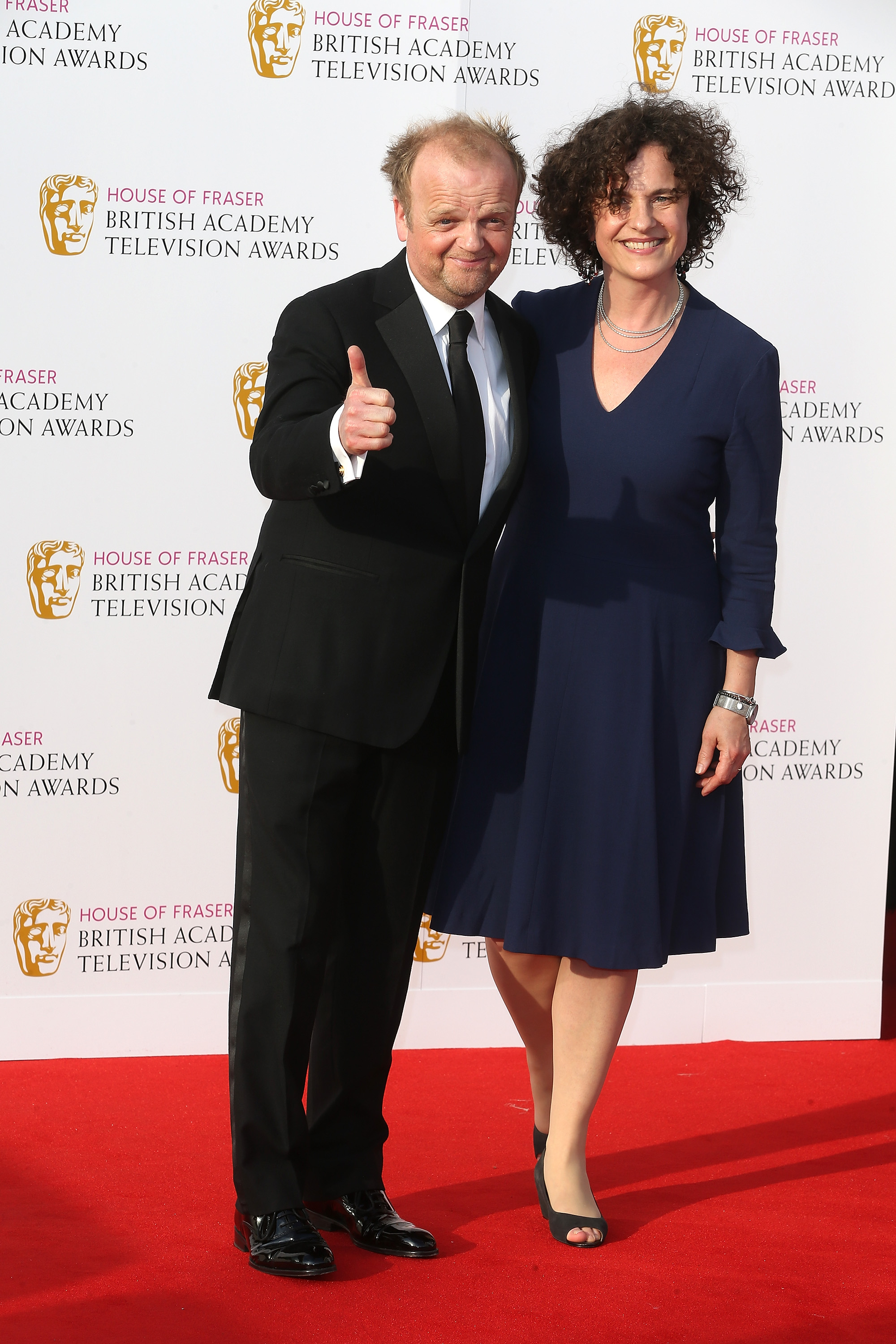 Toby Jones and Karen Jones arrive for the House Of Fraser British Academy Television Awards 2016 at the Royal Festival Hall on May 8, 2016, in London, England | Source: Getty Images