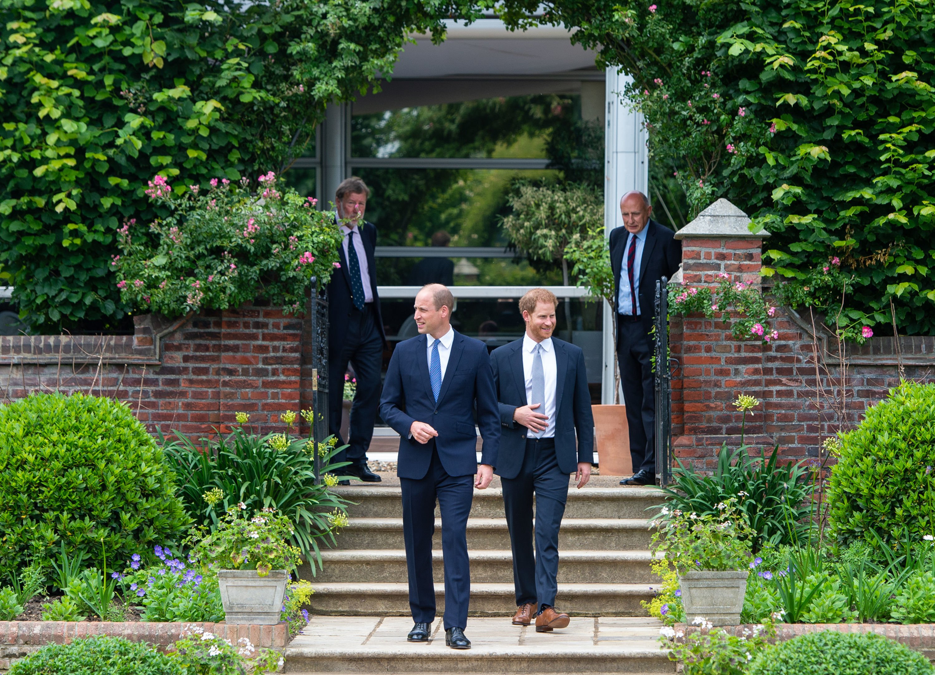 Prince William, Duke of Cambridge and Prince Harry, Duke of Sussex arrive for the unveiling of a statue they commissioned of their mother Diana, Princess of Wales, in the Sunken Garden at Kensington Palace, on what would have been her 60th birthday on July 1, 2021 in London, England. | Source: Getty Images