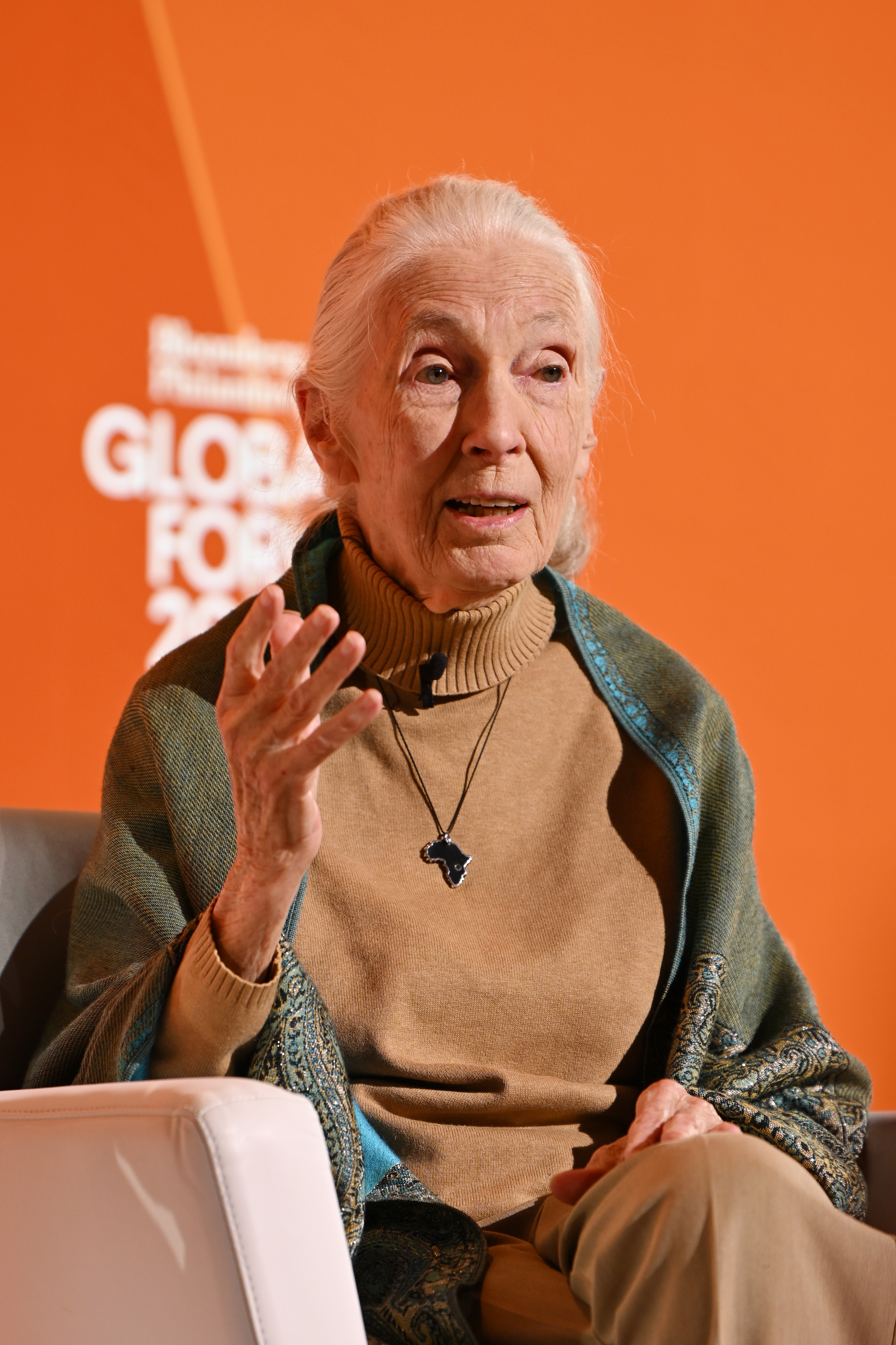 Jane Goodall speaks onstage at the Bloomberg Philanthropies Global Forum on September 24, 2025 in New York City | Source: Getty Images