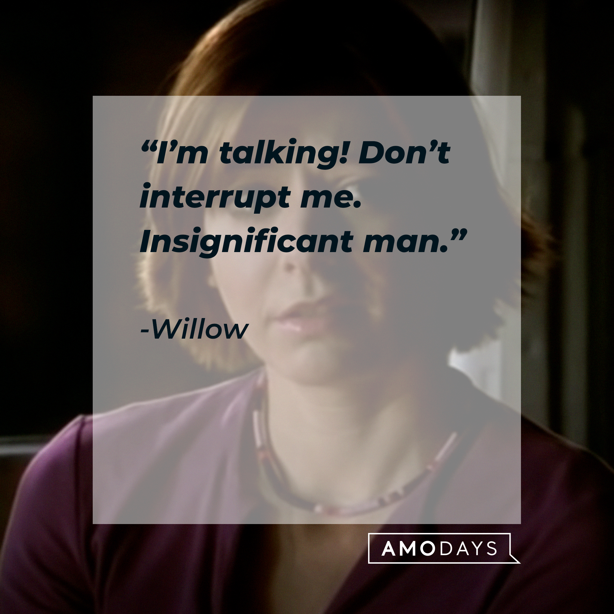 Willow, with her quote:  “I’m talking! Don’t interrupt me. Insignificant man.”  | Source: facebook.com/BuffyTheVampireSlayer