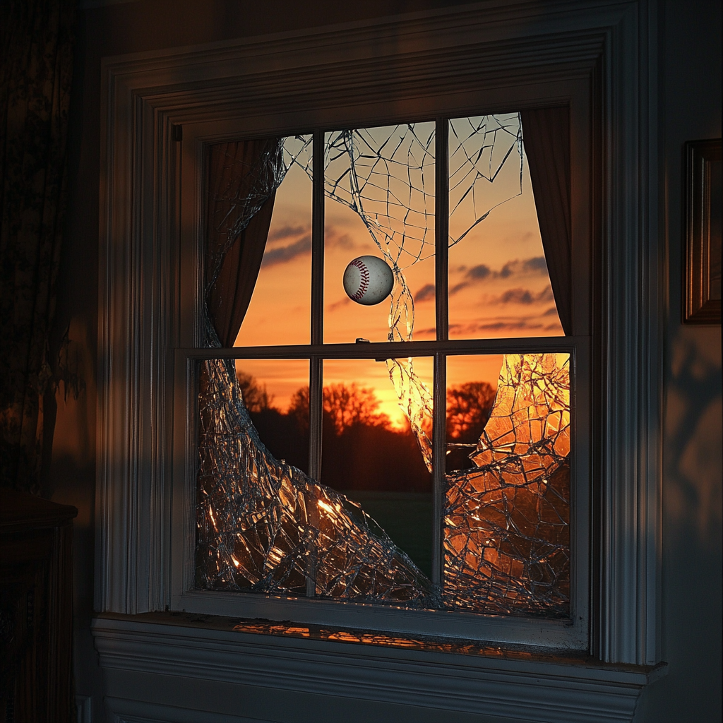 A baseball passing through a shattered window | Source: Midjourney