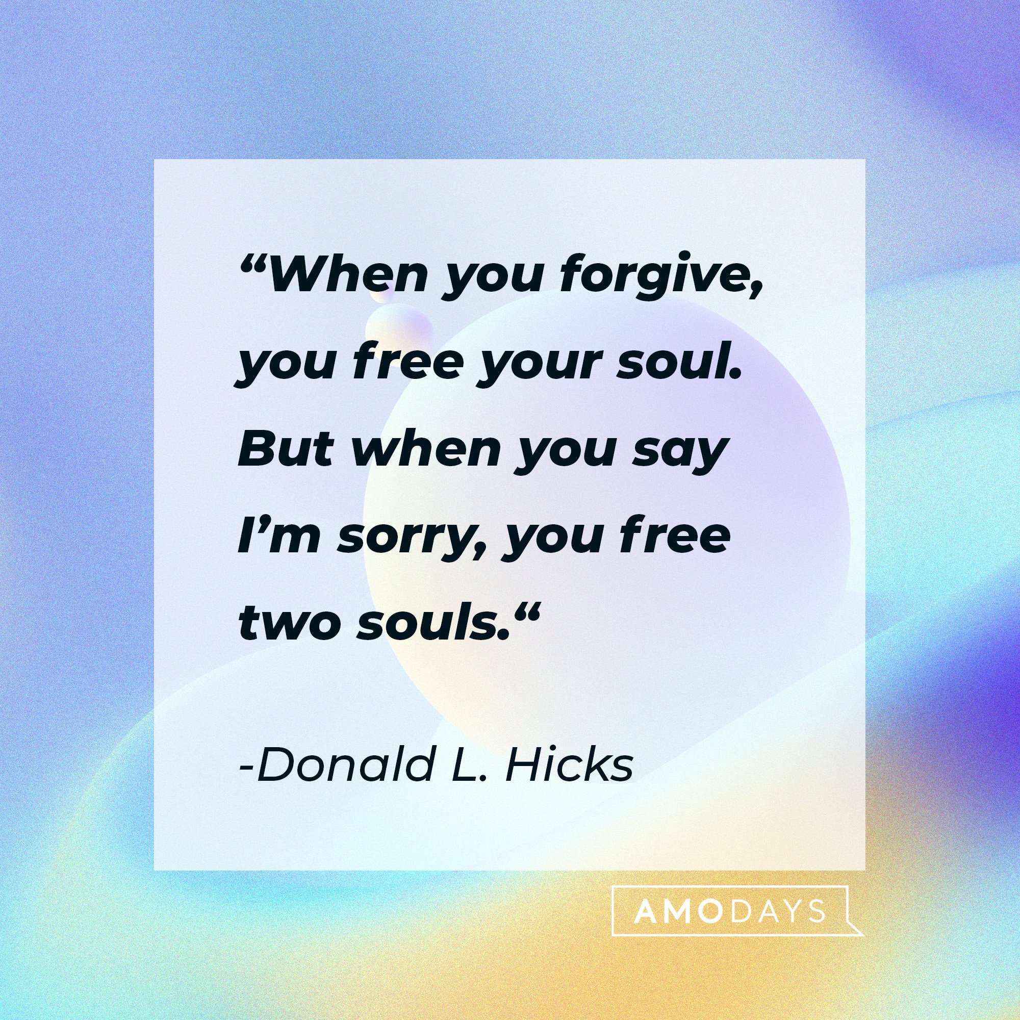 Donald L. Hicks's quote: “When you forgive, you free your soul. But when you say I’m sorry, you free two souls.“ | Image: AmoDays