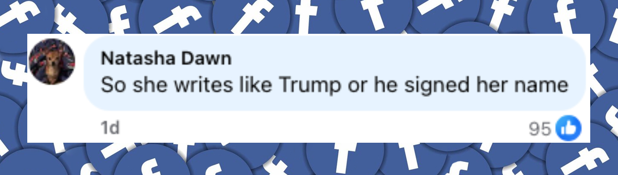 Netizen comment about U.S. First Lady Melania Trump and U.S. President Donald Trump, posted on August 17, 2025. | Source: Facebook/Kyiv Post
