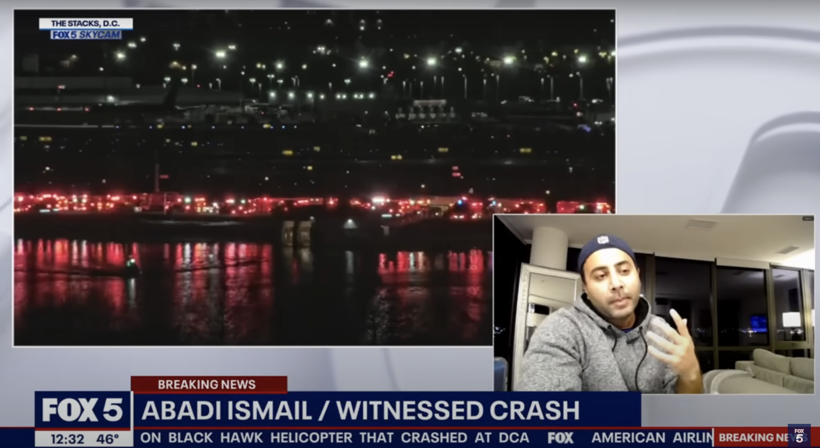 Eyewitness Abadi Ismail shares what he saw when the crash happened, as seen in a video dated January 30, 2025 | Source: YouTube/fox5dc