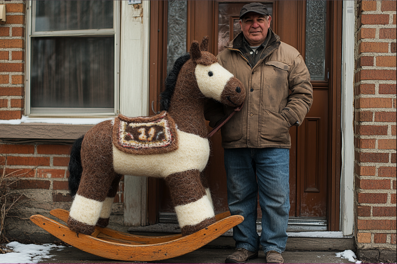 A man with a giant rocking horse | Source: Midjourney