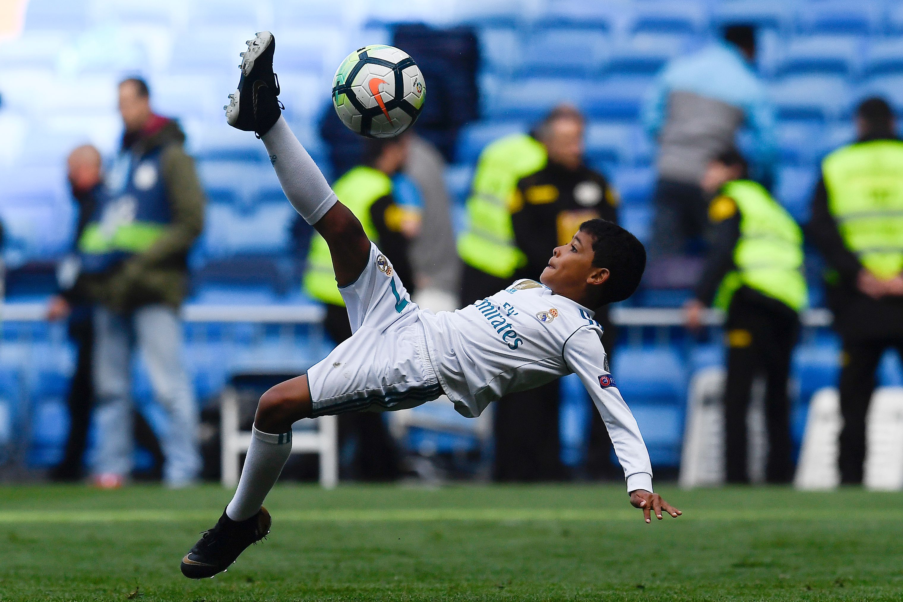 Cristiano Ronaldo Jr. playing in the Spanish league football match between Real Madrid CF and Club Atletico de Madrid on April 8, 2018 | Source: Getty Images