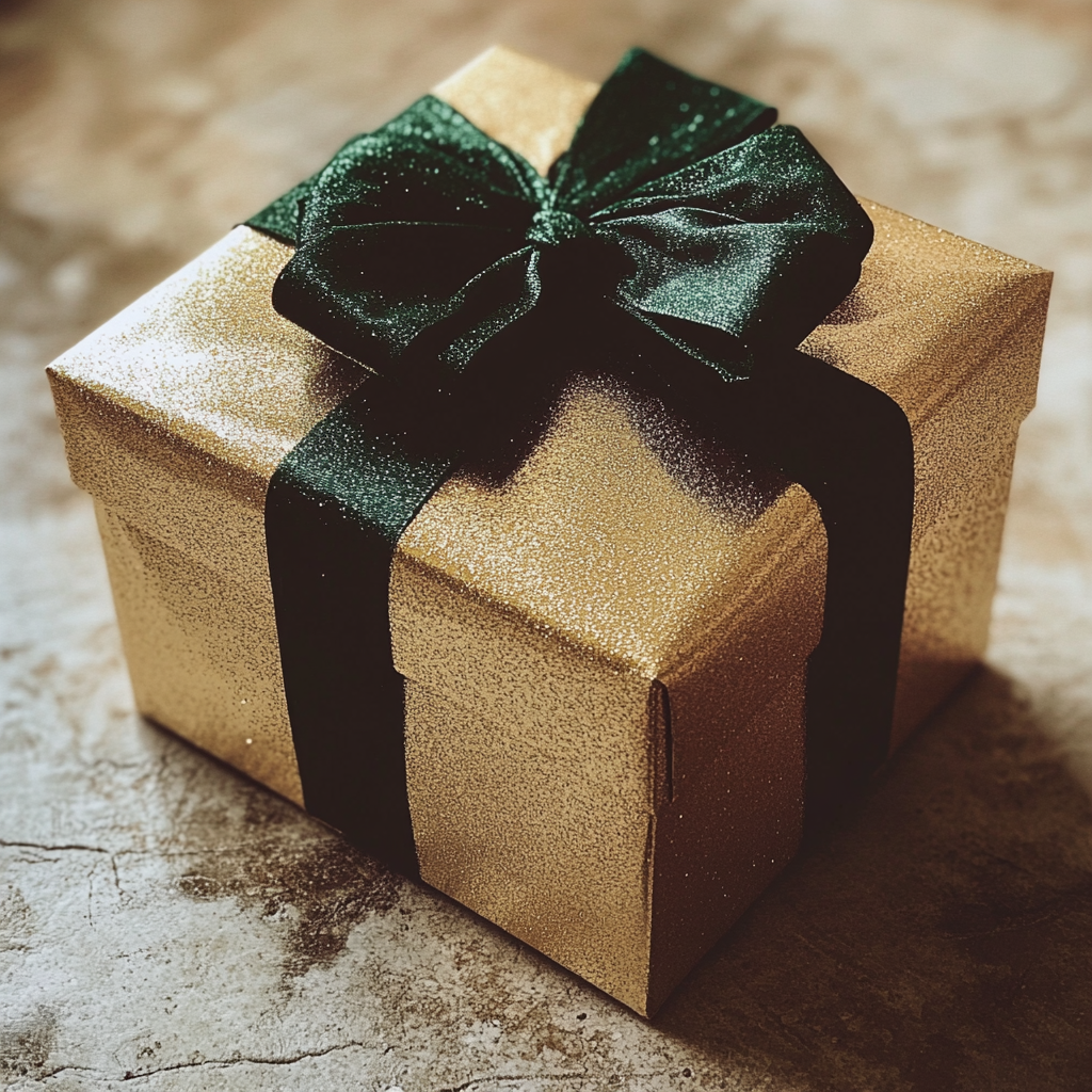 A gold box with a ribbon | Source: Midjourney