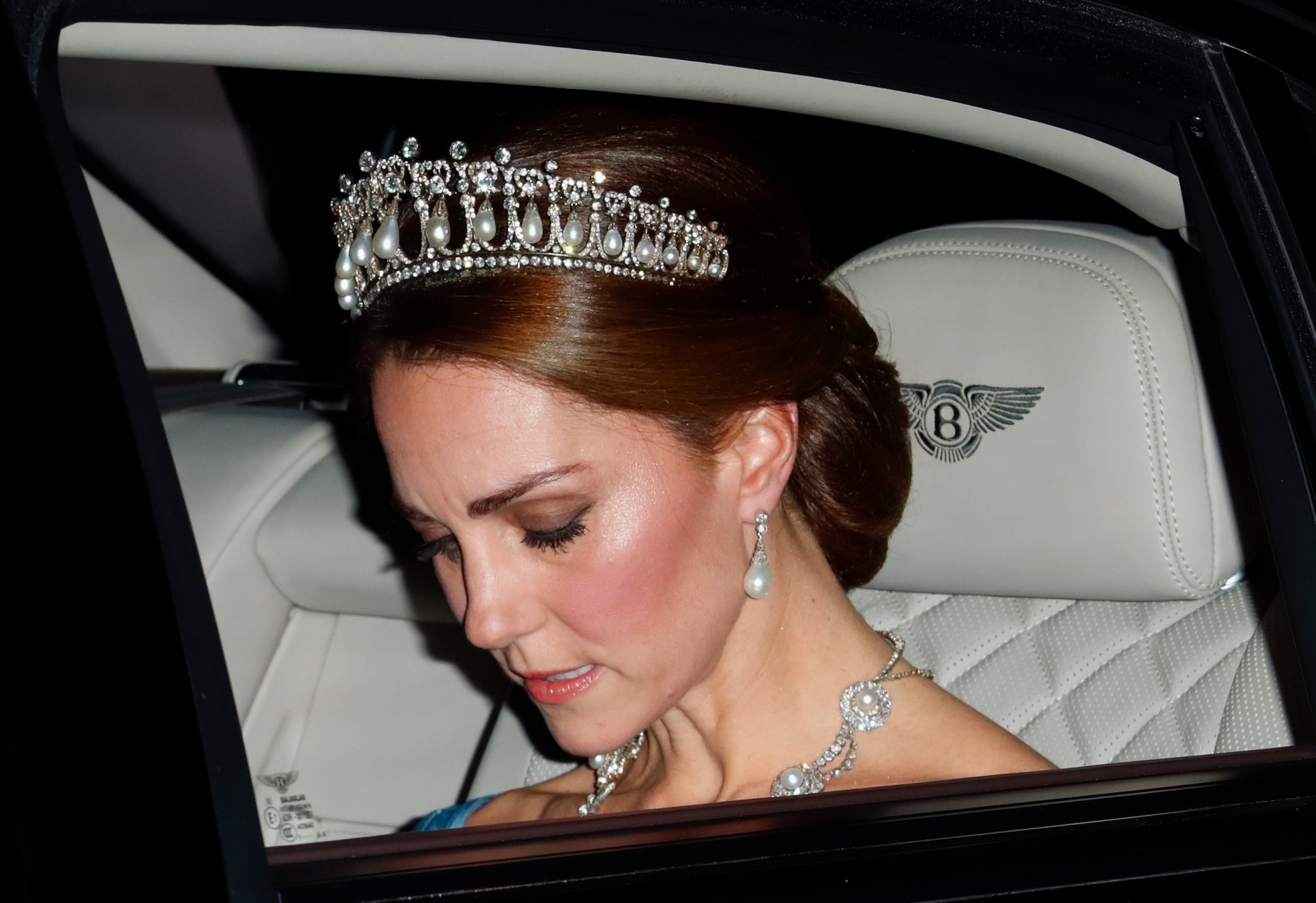 Catherine, Duchess of Cambridge departs Kensington Palace to attend a State Banquet at Buckingham Palace on day one of King Willem-Alexander of the Netherlands & Queen Maxima of the Netherlands State Visit on October 23, 2018 in London, United Kingdom | Source: Getty Images 