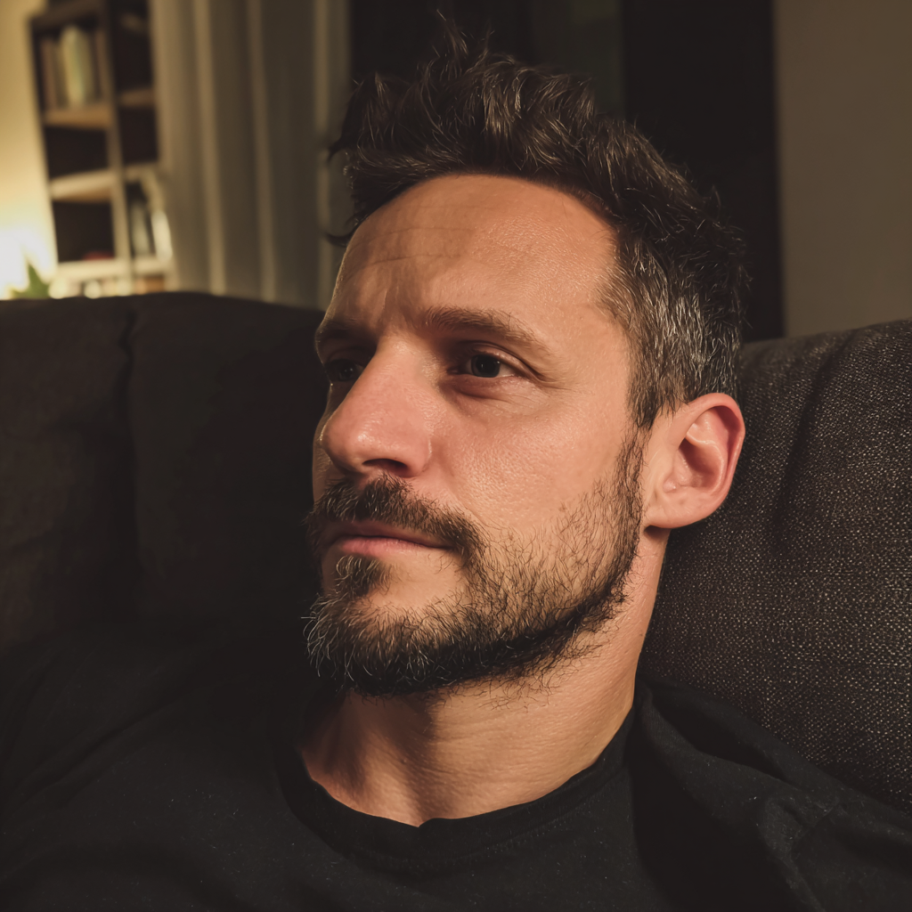 A man sitting on a couch | Source: Midjourney