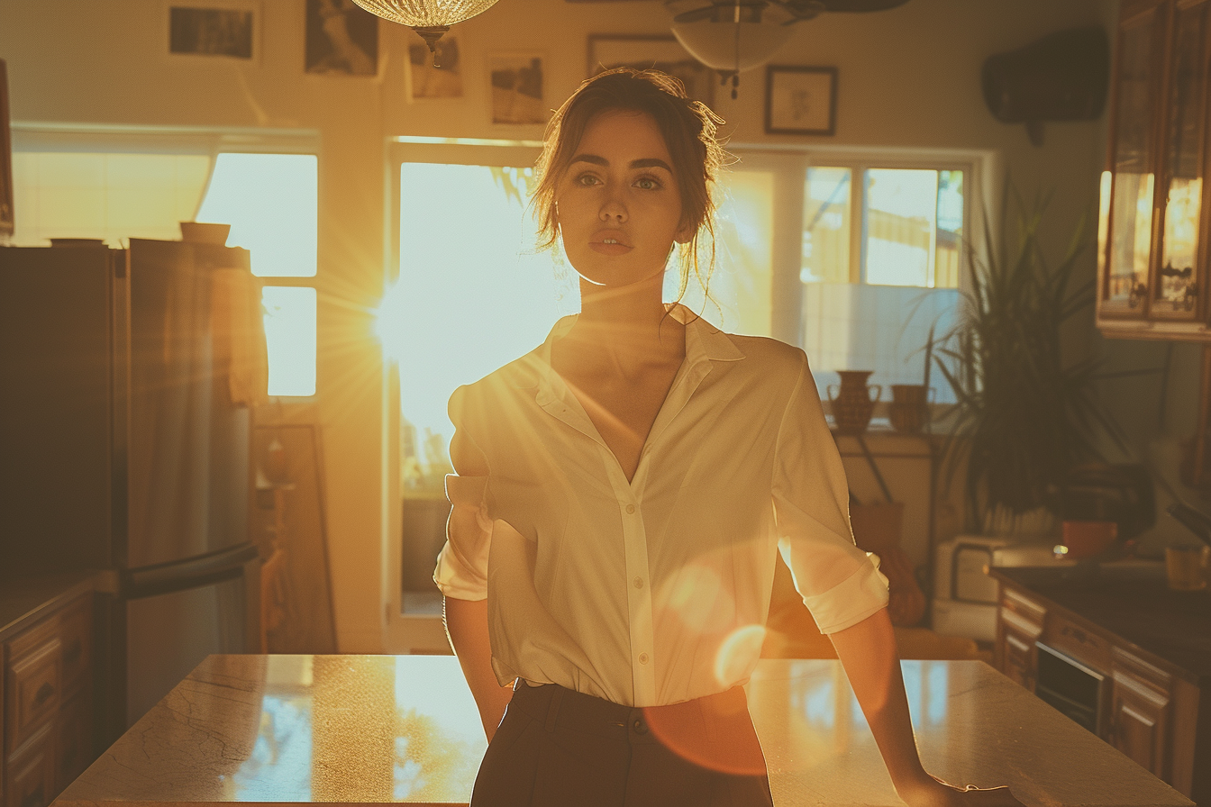 A woman standing in her kitchen | Source: Midjourney