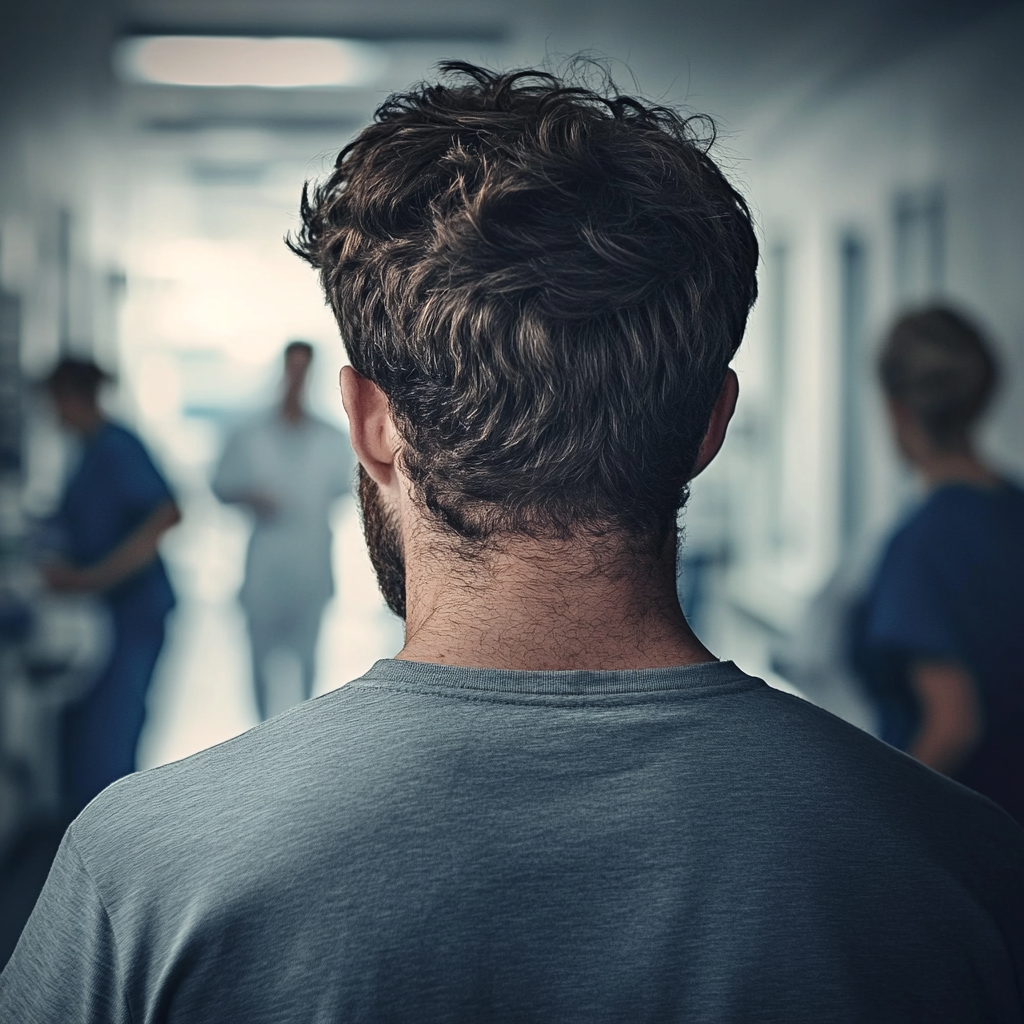 A man standing in a hospital hallway | Source: Midjourney