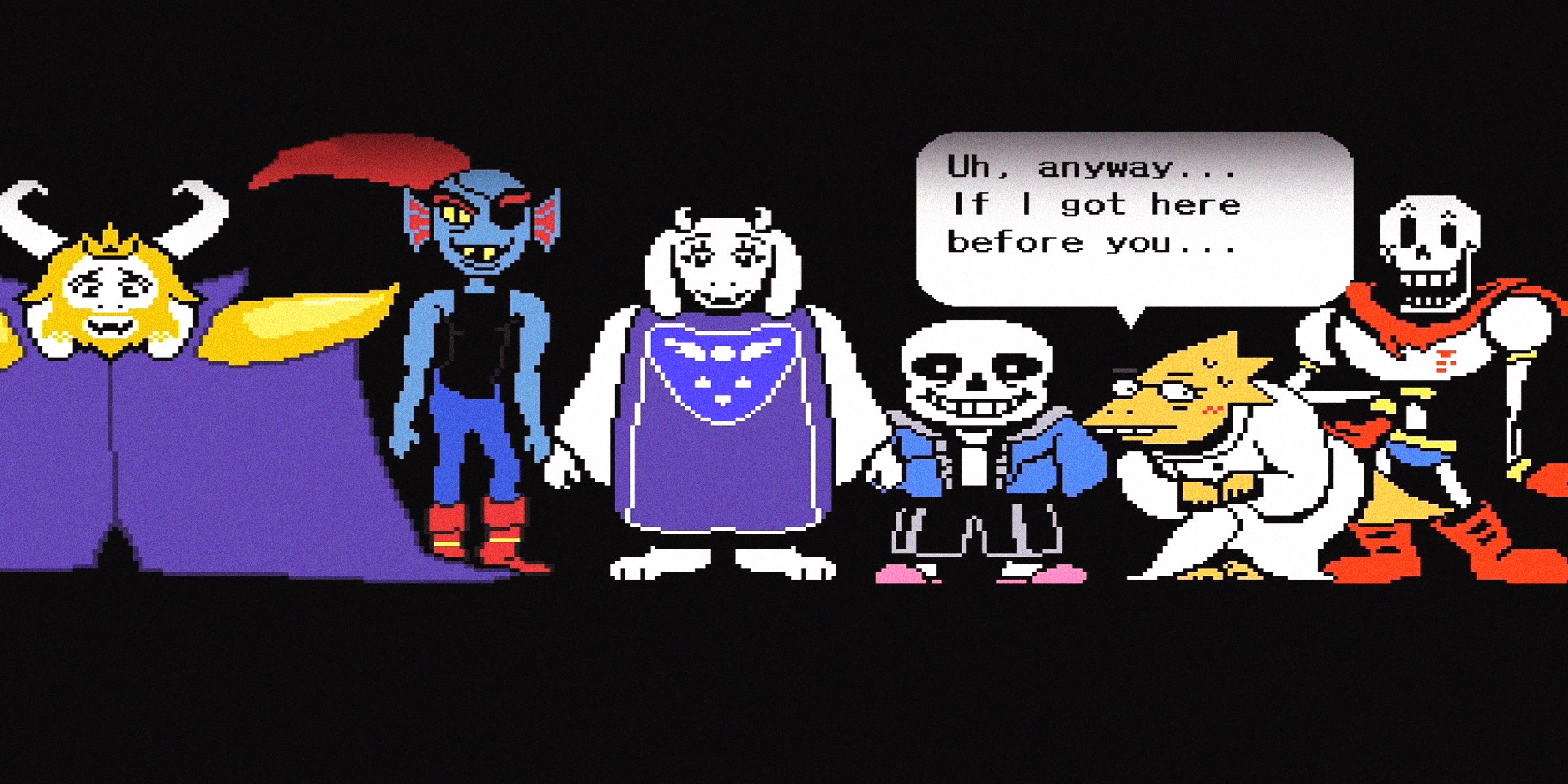 Monsters from the 'Undertale' game with one of them called Alphys saying, "Uh, anyway...if I got here before you..." | Source: youtube.com/ProsafiaGaming